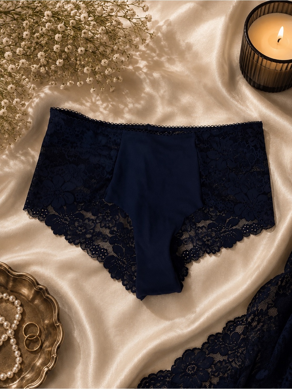 Victoria's Secret PINK Navy Lace Boyshorts with Floral Detail